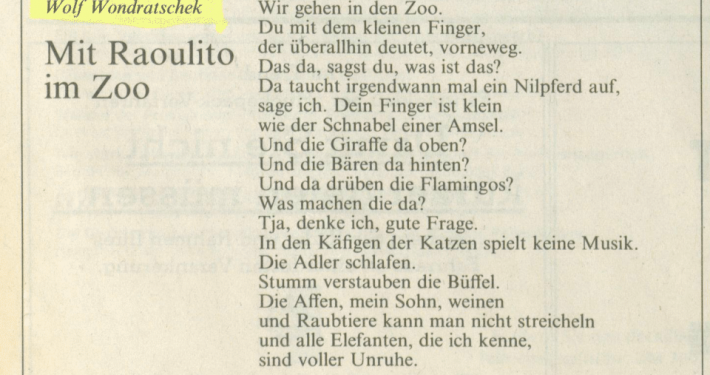 „Mit Raoulito im Zoo“ – Gedicht von Wolf Wondratschek in der FAZ