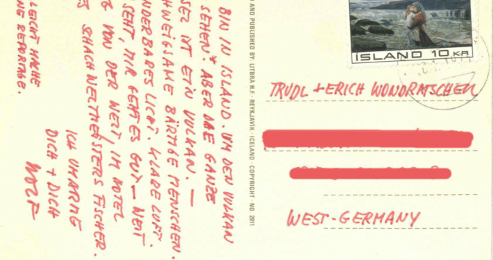 Postkarte von Wolf Wondratschek an seine Eltern