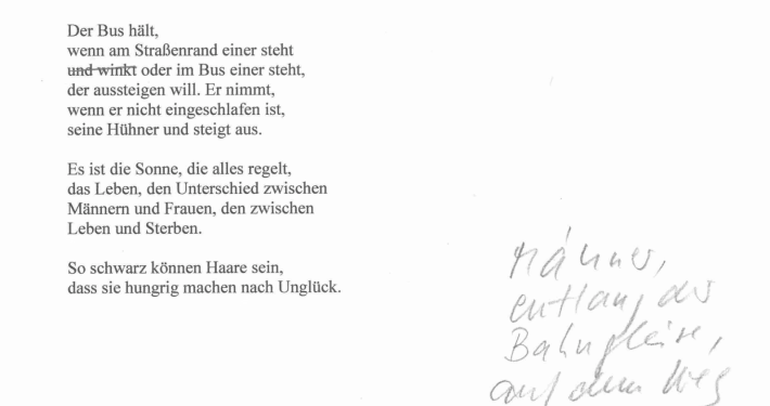 Fassung eines Gedichts für Wolf Wondratscheks Sohn Raoulito mit handschriftlichen Anmerkungen